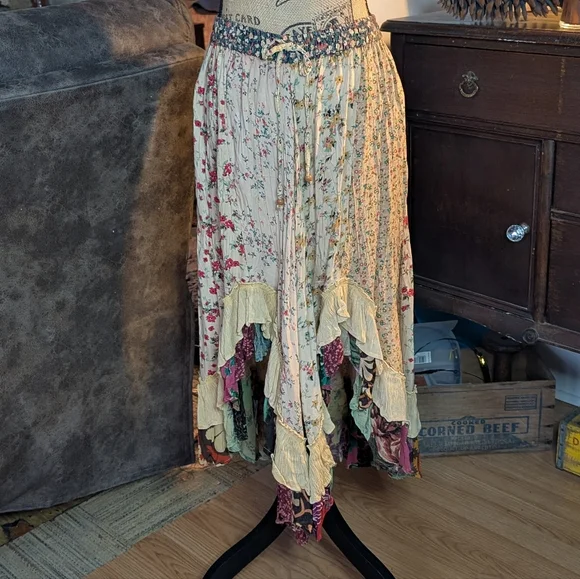 Floral Bohemian Skirt Western Swing Elastic Waist - Picture 11 of 13